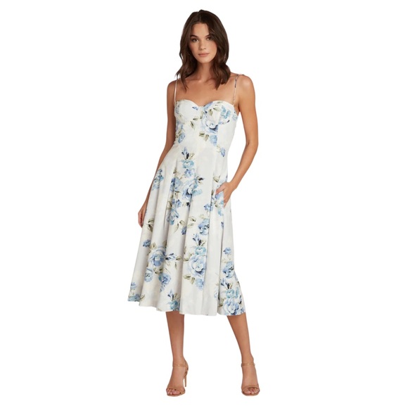 Willow Raissa Fit & Flare Floral Bustier Midi Dress Size Medium - Picture 1 of 12